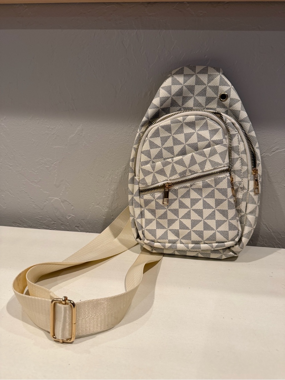 Cream Geometric Crossbody Sling Bag - Designer Style
